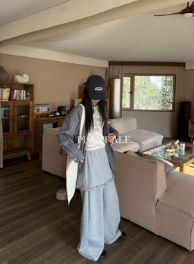 Plant Ale～春上新韩系松紧腰设计感花边屁帘百搭长裤