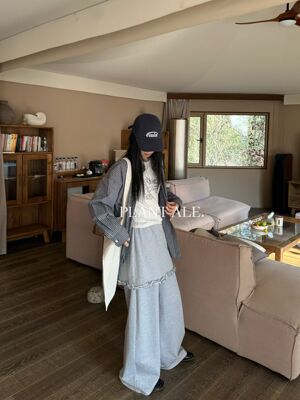 Plant Ale～春上新韩系松紧腰设计感花边屁帘百搭长裤