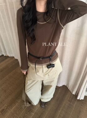 Plant Ale～春上新韩系设计感拼接纯棉长袖T恤