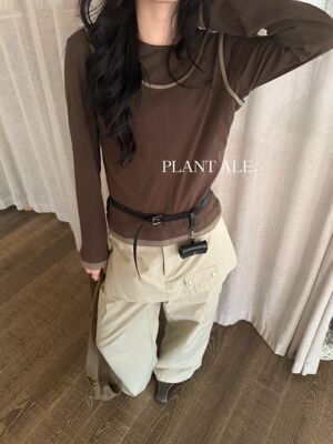 Plant Ale～春上新韩系设计感拼接纯棉长袖T恤