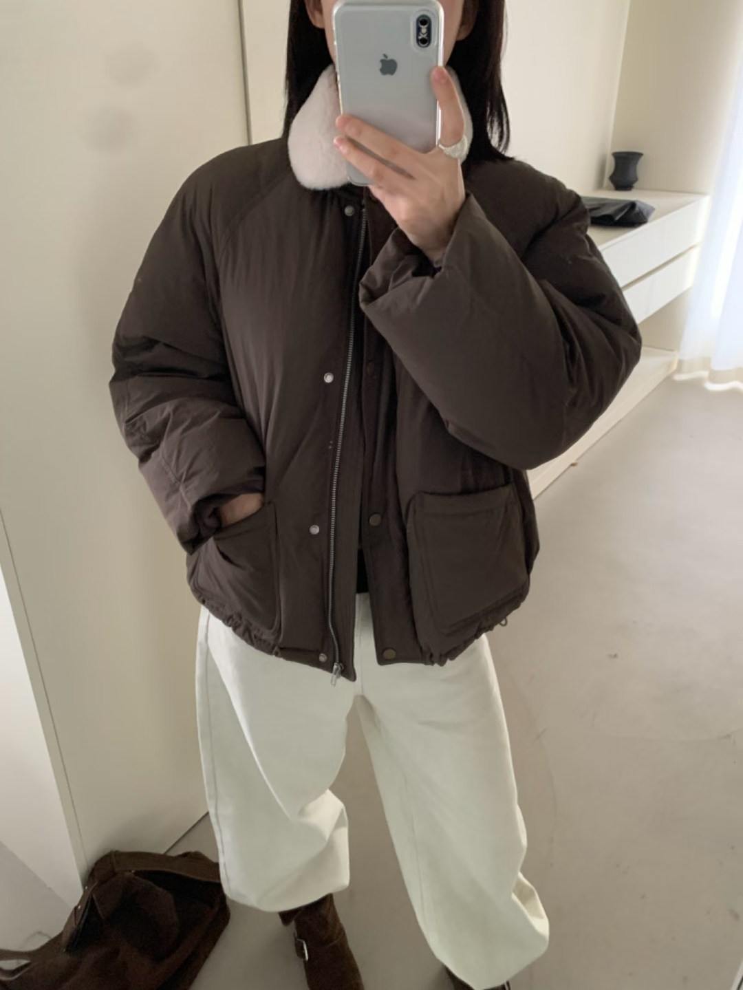 About moon～月亮家冬上新韩系青果羊羔毛领爆款羽绒服