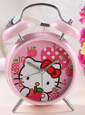 4英寸Kt猫双钟响亮懒惰闹钟创意时尚宁静夜灯小手表学生儿童卡通