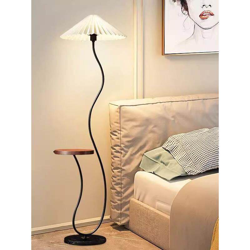 百褶落地灯可置物架一体客厅沙发茶几北欧简约卧室床头柜氛围台灯