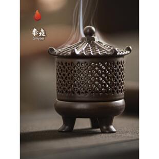 创意宫灯中国陶瓷六角形亭塔香盘香炉装饰家居室内禅宗覆古香炉