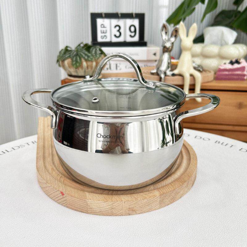 304不锈钢双耳奶锅家用小汤锅小炖锅食物补充不粘锅燃气灶电磁炉