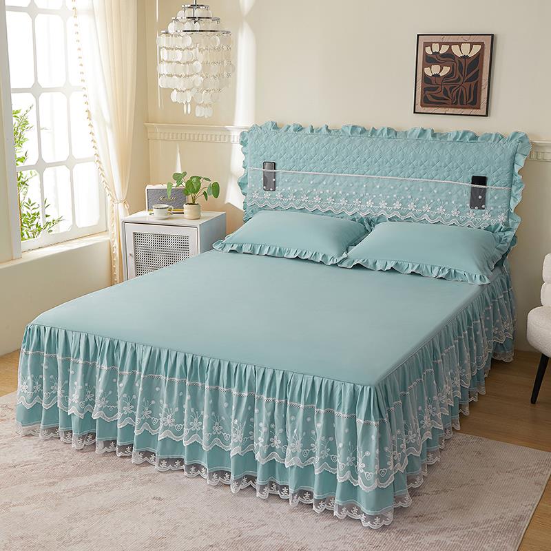 韩版床裙床罩磨毛纯色蕾丝床垫套单件婚庆公主床单1.8米席梦思套