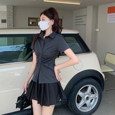 夏纯欲风收腰衬衫女短袖衬衣设计感女神显瘦气质上衣