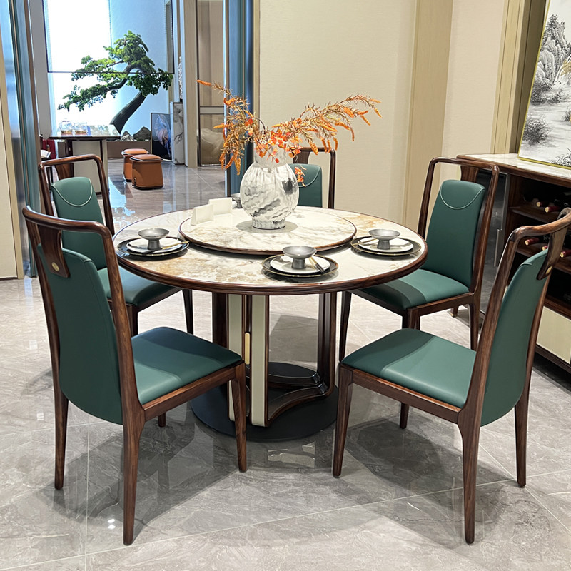 新中式乌木实木板岩餐桌椅组合现代简约家居高端实木圆桌带转盘,住宅家具,岩板餐桌,淘宝优惠券,粉丝福利购,淘宝优惠卷