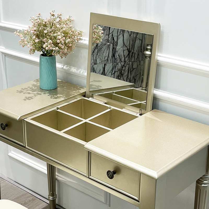 美式轻奢实木梳妆台复古整装一体收纳柜简约现代小户型靠墙化妆桌