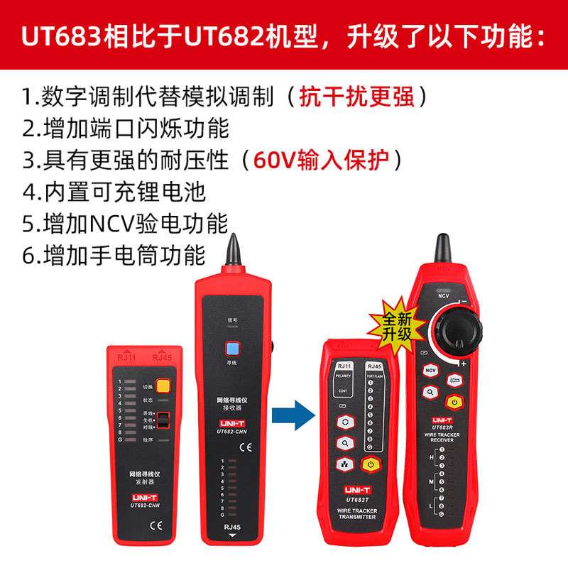 UNI-T优利德UT683KIT多功能数字寻线仪抗干扰带电巡线网线查线仪