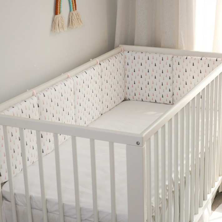 婴儿床围纯棉防撞自由组合床靠贡缎粉小树30*30整片洗涤