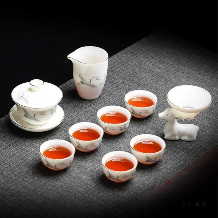 羊脂玉茶具玻璃功夫红茶高档套装不烫手盖碗泡茶家用送礼茶杯轻奢
