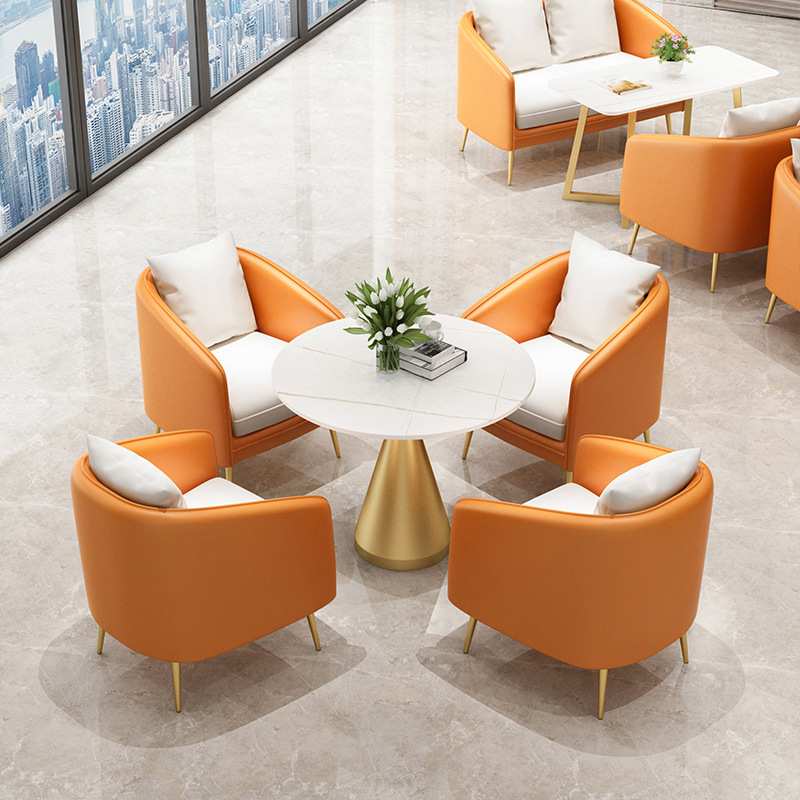 北欧接待区皮质沙发 休闲咖啡厅奶茶店沙发椅 办公区商务洽谈沙发