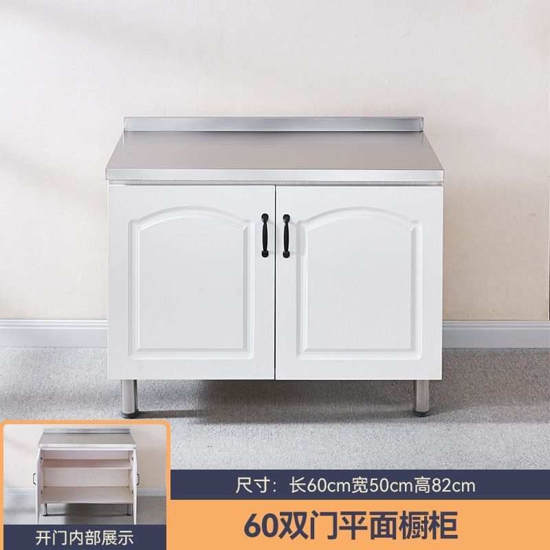 新款简易橱柜租房组装农村家用厨房灶台一体不锈钢水槽放碗柜实木