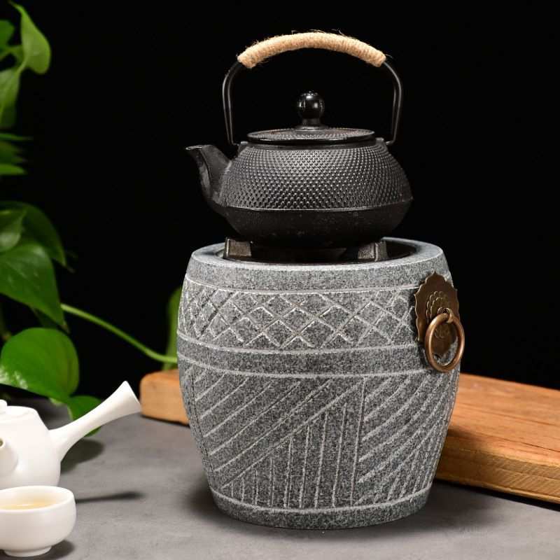 石头炉子围炉煮茶小火炉烧烤炭炉取暖烤茶石头烤火盆茶罐罐茶炉