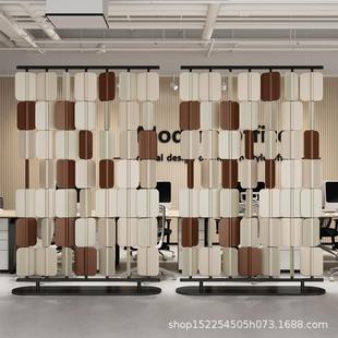 饰 马鞍皮革叶片简约风不锈钢玄关大堂酒店隔断屏风会所移动旋转装