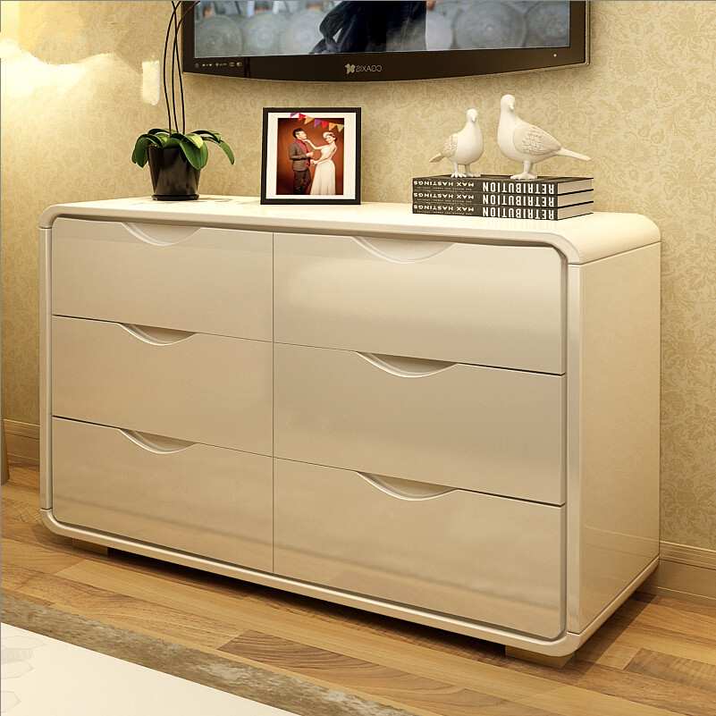 斗柜现代简约白色烤漆六斗柜高电视柜卧室柜子储物柜多功能五斗橱