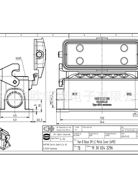 HARTING浩亭 用于工业连接器的标准上売/底座 19300242296