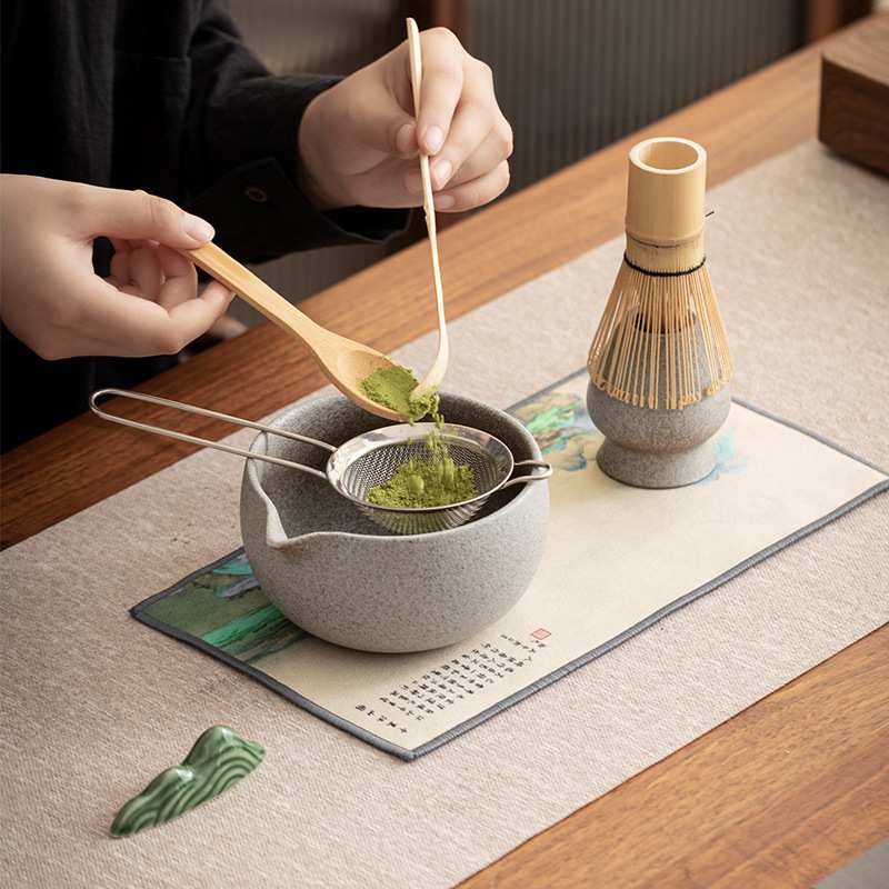 日式抹茶六件套陶瓷茶具套装茶刷宋代点茶工具茶筅立打茶碗粉筛网