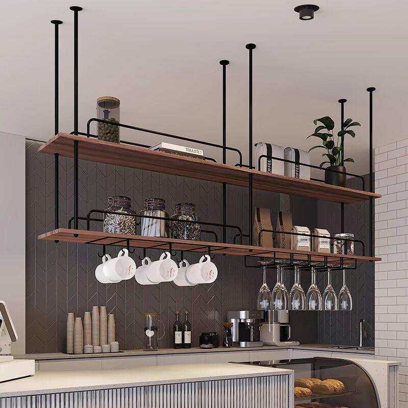 铁艺实木置物架吧台酒吧吊柜悬挂酒杯架吊架酒架餐厅吊顶装饰架