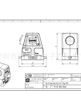 HARTING浩亭 用于工业连接器的标准上売/底座 19300060546