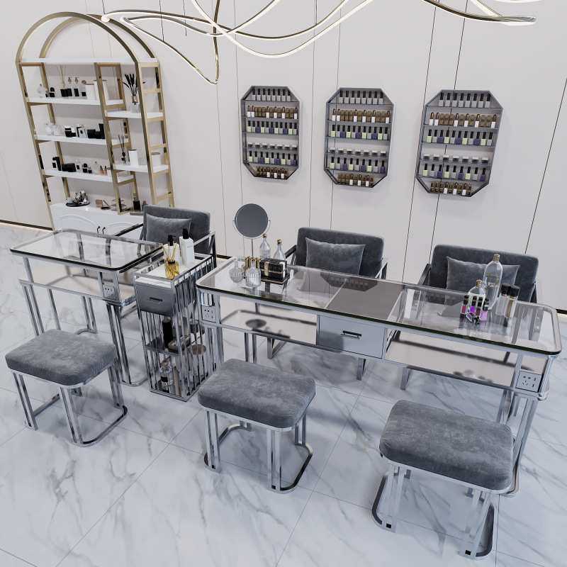 美甲桌子椅子套装玻璃面轻奢单双三人桌全套美甲台时尚网红沐雨原,鲜花速递/花卉仿真/绿植园艺,割草机/草坪机,淘宝优惠券,粉丝福利购,淘宝优惠卷