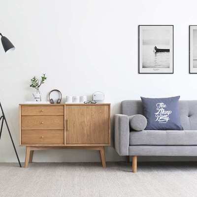 北欧实木餐边柜日式白橡木简约厨房柜子客厅储物柜多功能麦迪边柜