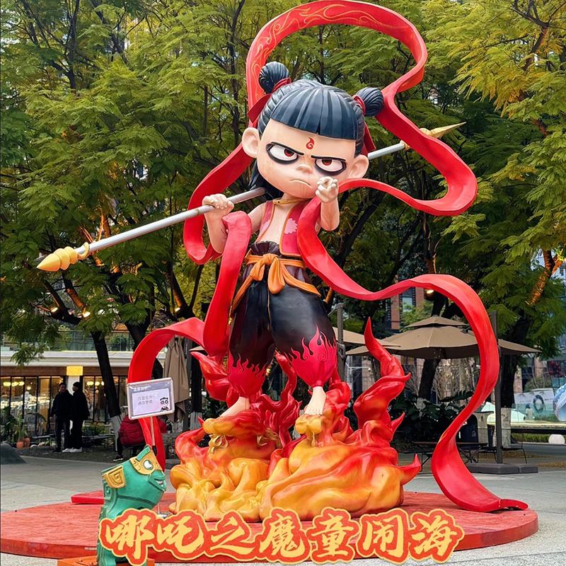 玻璃钢哪吒魔童闹海卡通公仔雕塑太乙真人敖丙商场酒店装饰摆件