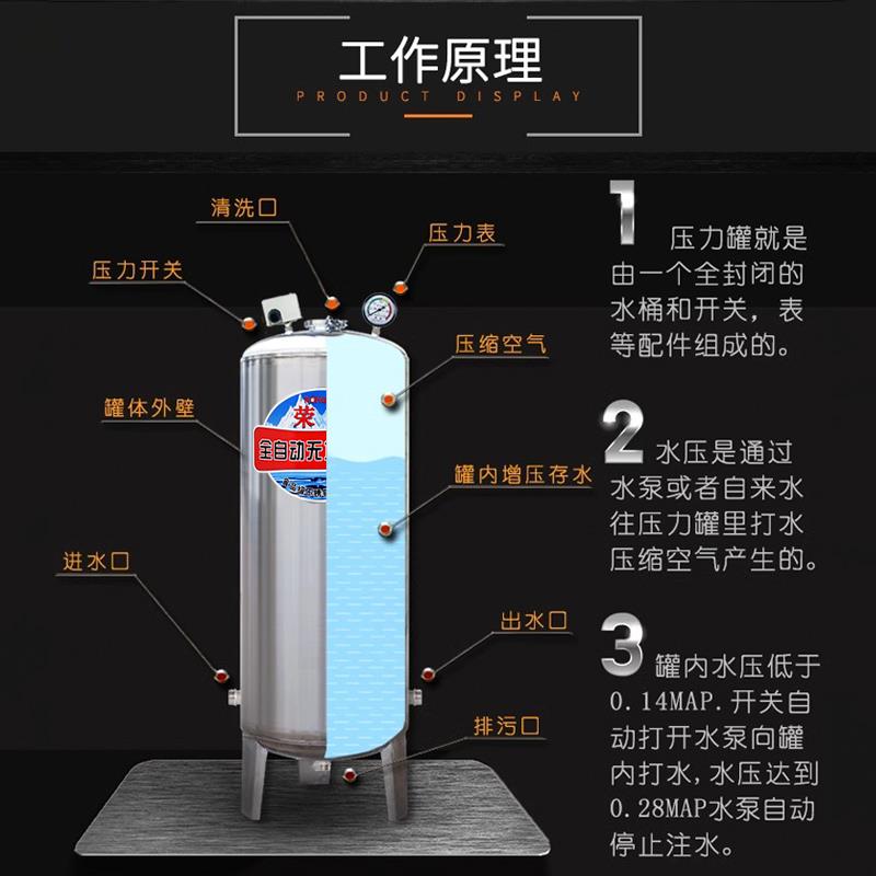 无塔供水器不锈钢压力罐家用全自动井自来水泵控制增压安全储水罐