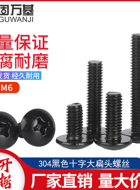 黑色304不锈钢十字大扁头螺丝钉蘑菇圆头螺栓伞头机螺钉M3M4M5M6