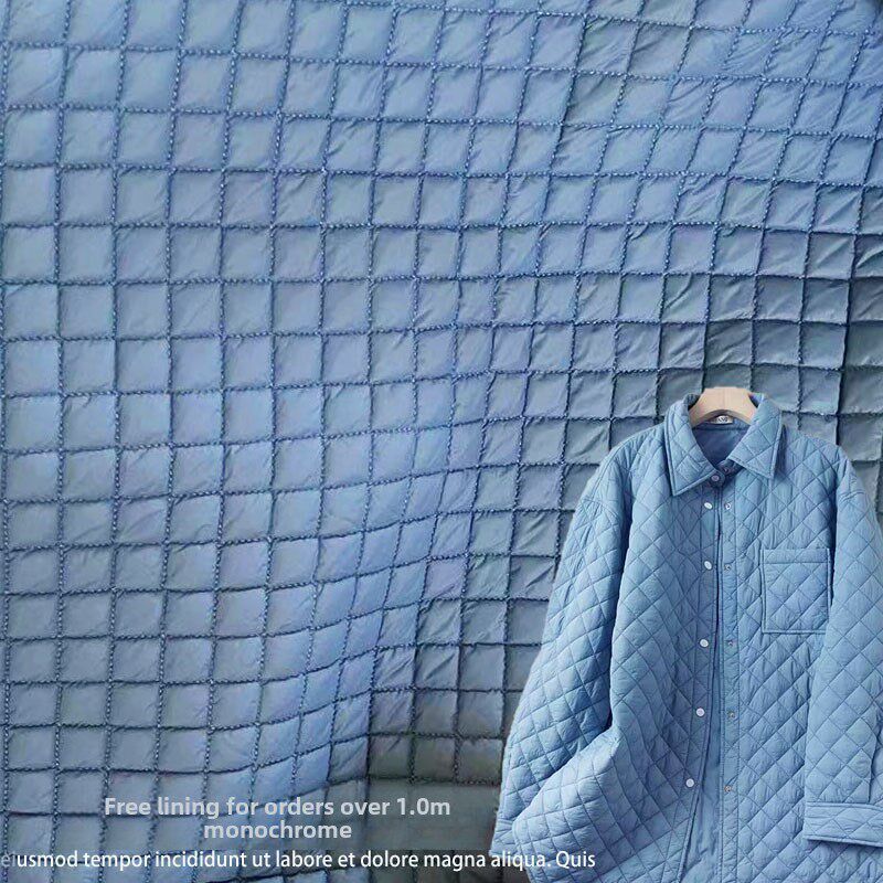 冬季菱形格夹棉雾霾蓝布料棉服外套马甲裙子睡衣棉袄服装纯色面料