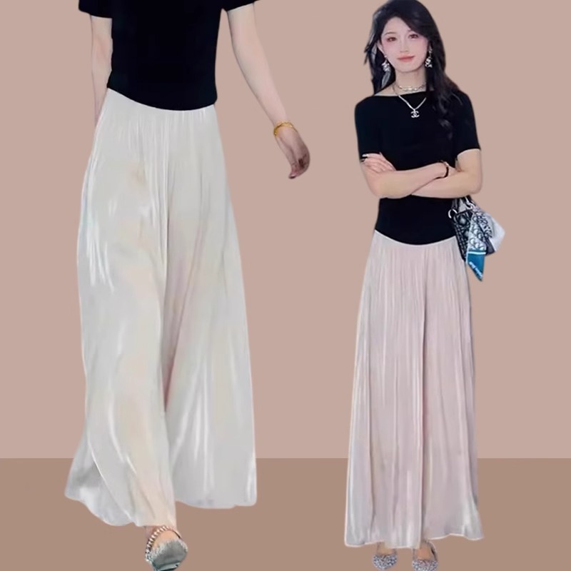 冰丝阔腿裤女夏季薄款2025年新款高腰显瘦小个子大码垂感休闲裤裙