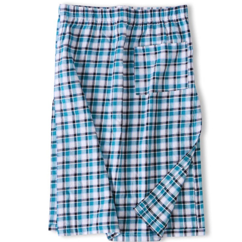 男士裙子格子睡裙棉质休闲家居浴裙透气吸汗个性侧开性感半裙男潮