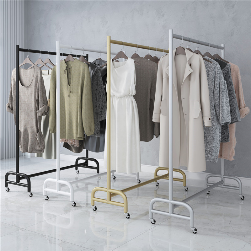 北欧衣帽架网红衣架落地卧室内挂衣服架简约家用单杆式晾衣架带轮