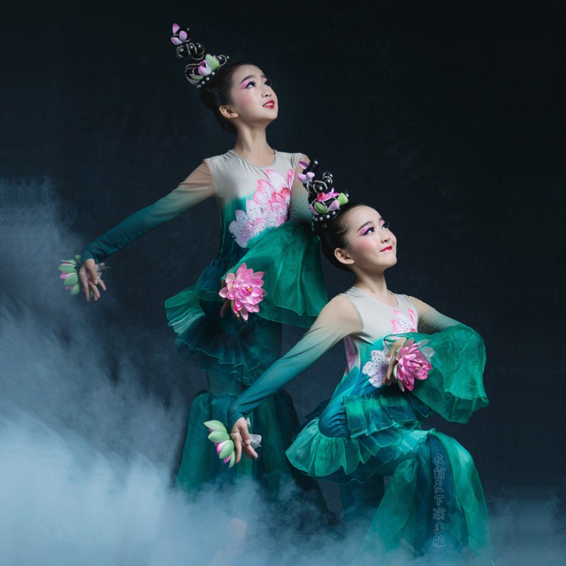 新款采莲儿童古典舞演出服出水芙蓉女民族荷花流水浮莲舞蹈表演服