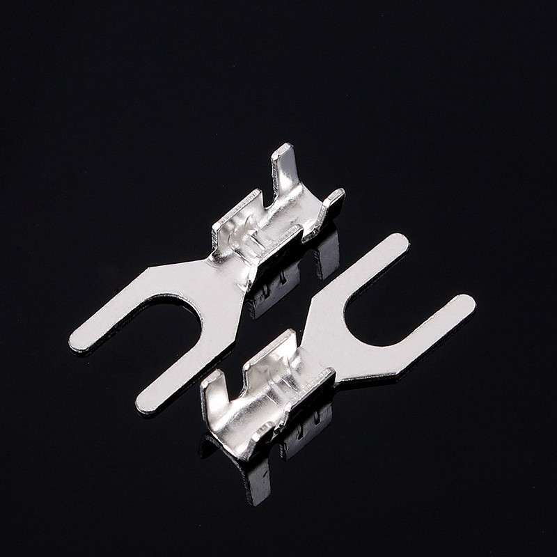 3.2叉形接线片 接地环线耳 冷压接线端子U型铜鼻子 裸端子头100只