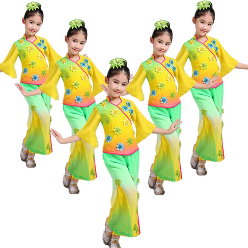 儿童秧歌服演出服新款幼儿茉莉花古典舞蹈民族扇子舞表演服装女童