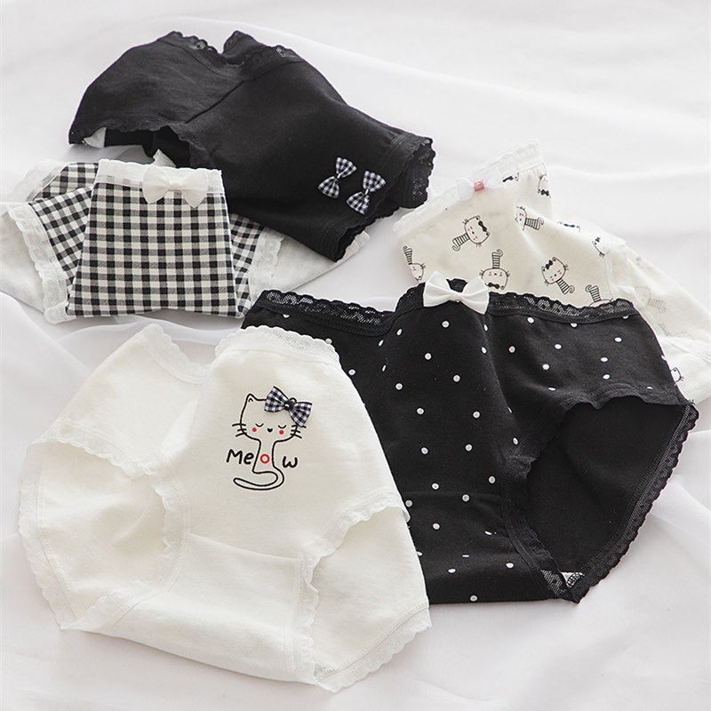 黑色女式纯棉内裤中腰全棉裆蝴蝶结学生少女三角裤头甜美棉质面料
