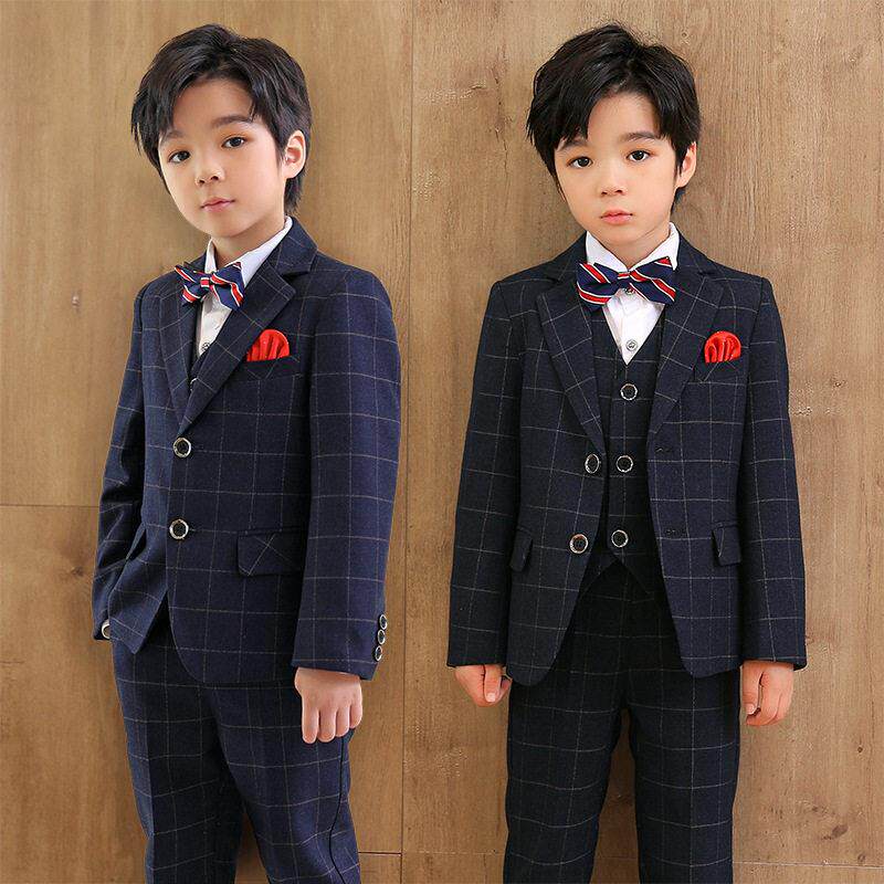 儿童小西装套装童帅气英伦风格子周岁生日婚礼花童表演礼服