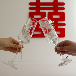 结婚敬酒杯新人高脚杯婚礼交杯酒一对创意diy材料包手工自制礼物