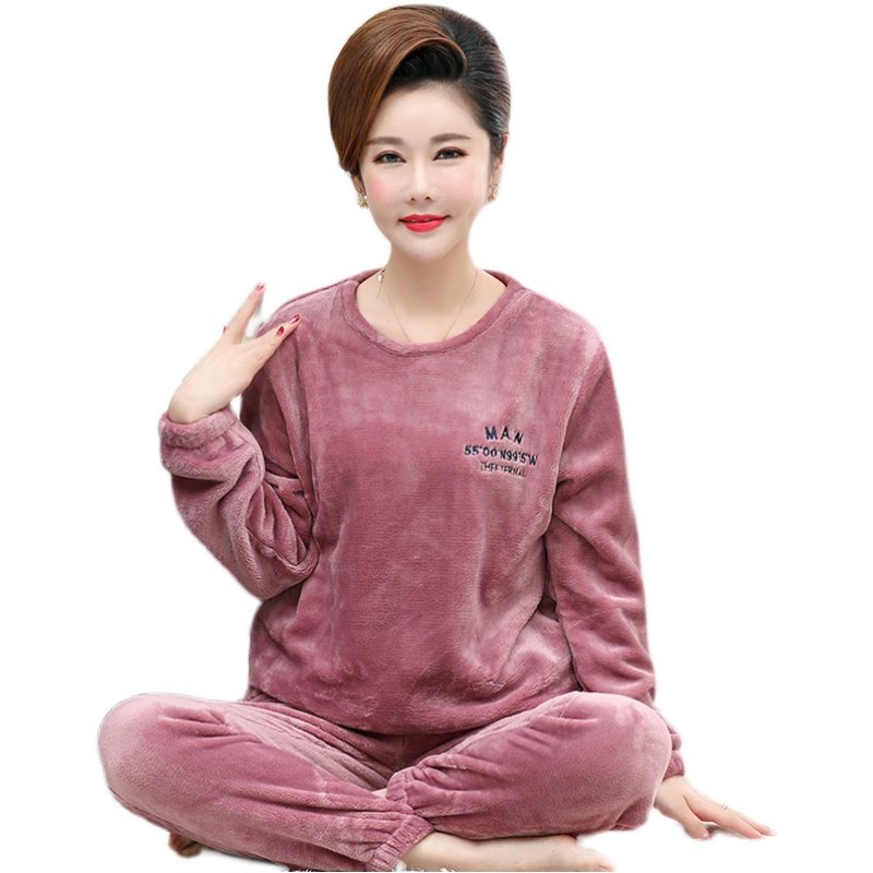 珊瑚绒冬季睡衣女士长袖加厚圆领套装中老年妈妈宽松加大码家居服,女士内衣/男士内衣/家居服,睡衣/家居服套装,淘宝优惠券,粉丝福利购,淘宝优惠卷