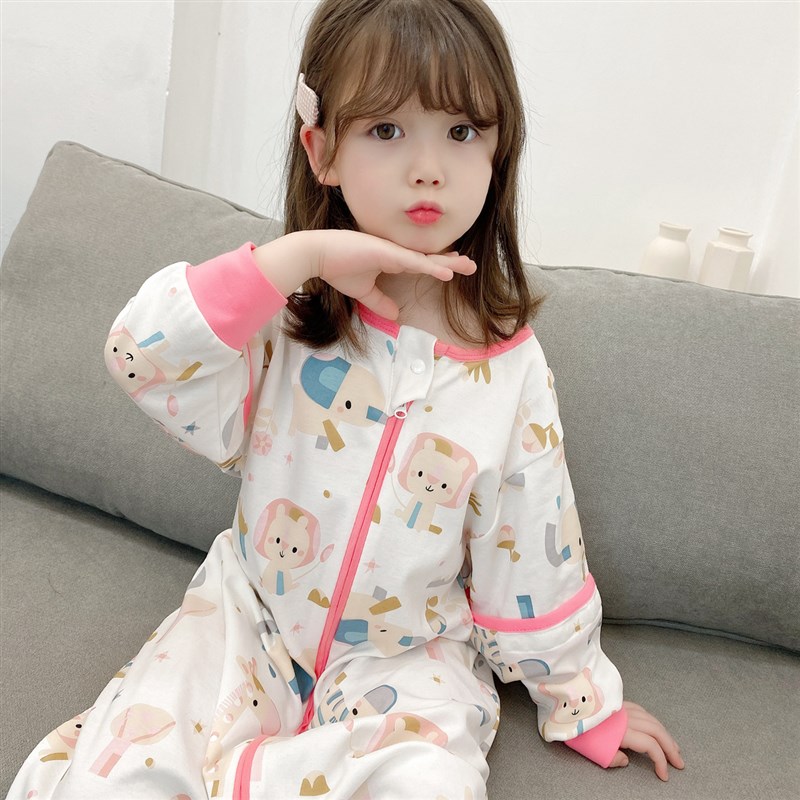 可拆袖儿童连体睡衣宝宝可爱超萌防踢春秋女童男童夏季纯棉居家服
