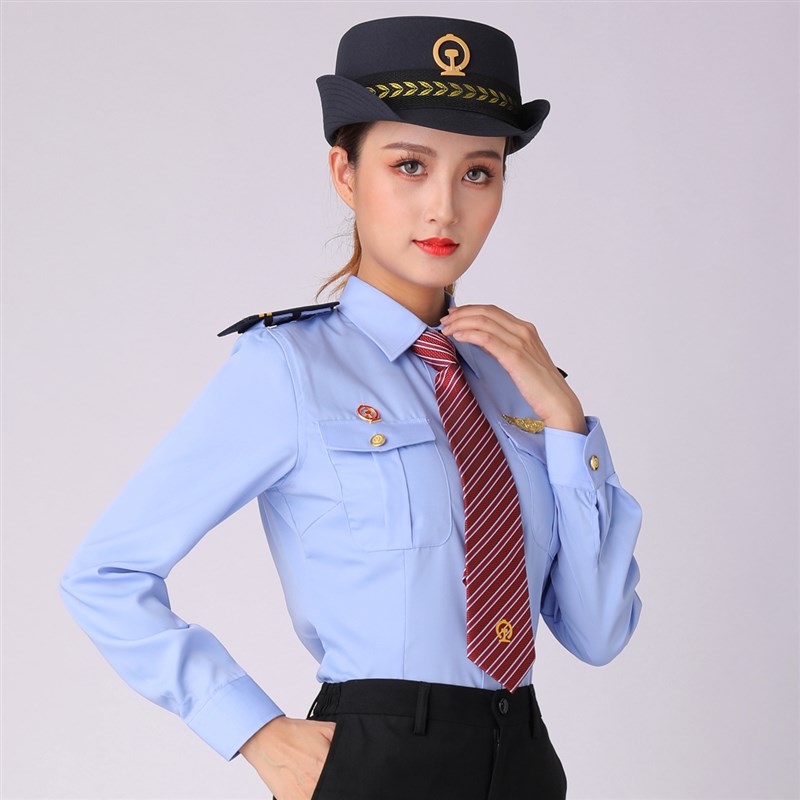 女款白色蓝色铁路制服衬衫列车长高铁动车乘务员票务服务员工作服