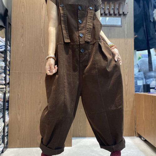 复古做旧文艺哈伦背带裤女早秋新款一字肩大码肩带可调节气质长裤