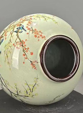 仿古玩清代光绪年制粉彩回流罐豆青釉紫边坛茶叶罐家居装饰品收藏