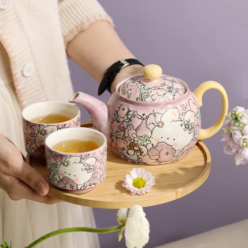 蓝莲花家居羡鸟文社手绘茶具礼盒套装家用陶瓷喝茶茶壶茶杯高颜值