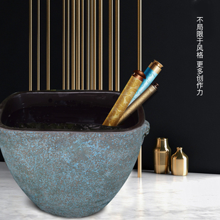 陶瓷摆件家用大号长方形水缸客厅时尚简约养鱼盆复古鱼缸栽树缸