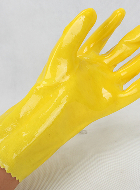 春蕾28-1黄色全浸塑光面防水耐油耐酸碱耐磨化工PVC加厚劳保手套