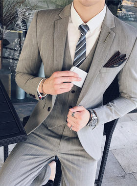 春秋男韩式修身西装英伦休闲职业西服套装发型师单排扣小西装一套