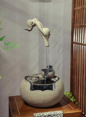 OTL汉韵堂式桌面流水摆客厅书房中创意招财装饰壶禅意件悬循环水